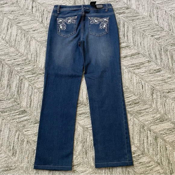 NWT Earl Straight Leg Medium Wash Embellished Pockets Zip Button Jeans Pants - Picture 6 of 13